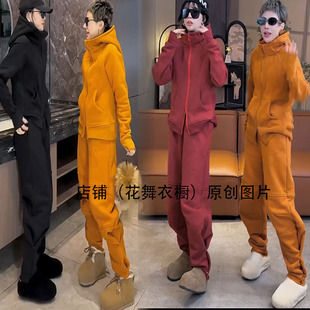 韩版加绒连帽卫衣套装女冬季显瘦休闲运动两件套炸街时尚糖果色潮