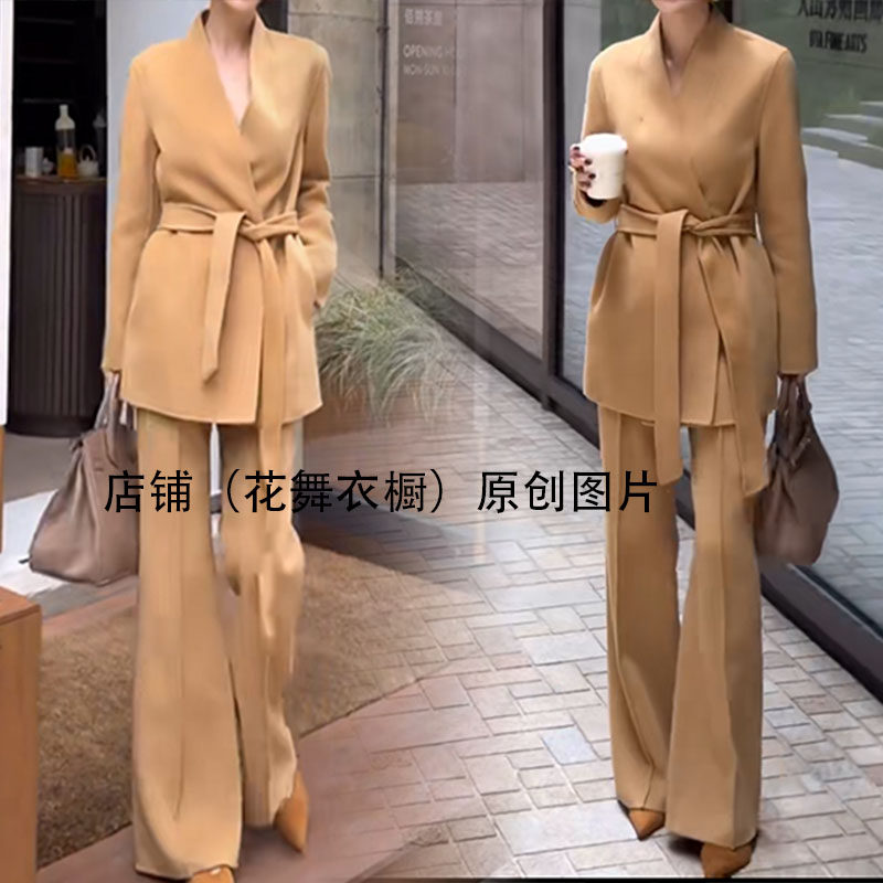 简约成熟风收腰系带西装套装女秋季通勤显瘦气质两件套名媛个性潮