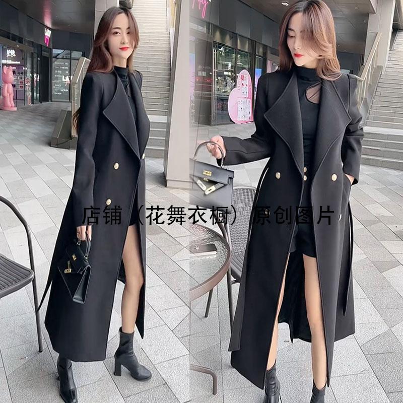 高级感奢华大气简约加棉毛呢外套女2024秋冬新款时尚翻领系带外套