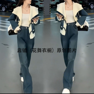 韩版休闲风牛仔两件套女早春百搭减龄显瘦外套裤子时尚套装复古潮