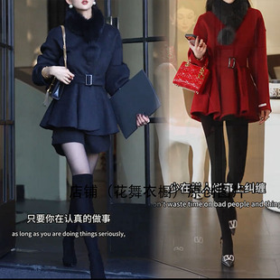 千金风毛领收腰毛呢外套女冬中长款显瘦高级感大衣派克服棉服显瘦