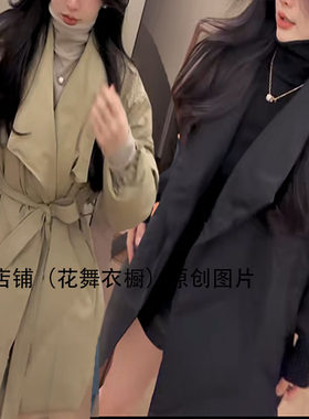 翻领绑带收腰棉服女中长款宽松通勤外套时尚气质遮肉气质名媛显瘦