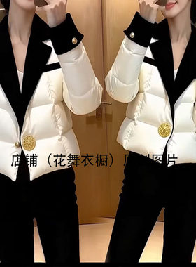 通勤修身短款棉服女西装领撞色单排扣加厚棉衣外套2026春设计感潮