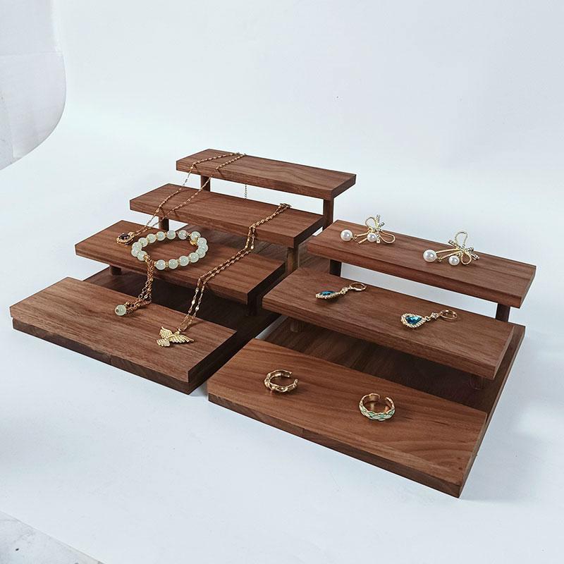 胡桃木首饰托盘饰品展示阶梯陈列架耳环手镯珠宝项链底座桌面收纳