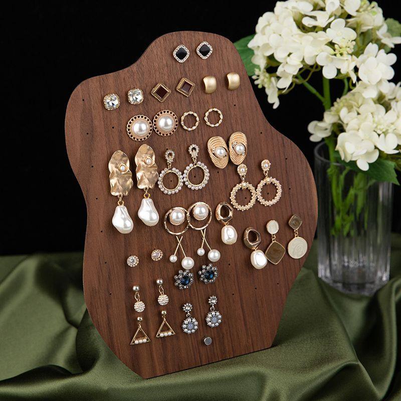 创意胡桃木不规则立式耳钉板饰品收纳陈列展示架桌面摆件拍摄道具