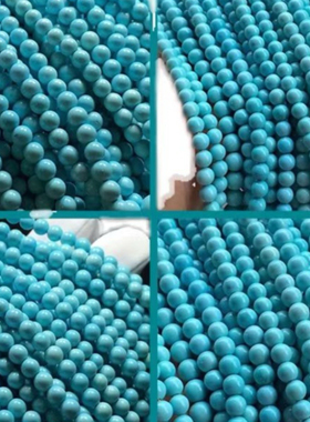 天然原矿绿松石2 3 4 5 6mm小米珠圆珠女款多圈手串手项链小尺寸