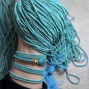 湖北天然原矿绿松石小米珠链3mm松石项链颈链多圈手链产地热销