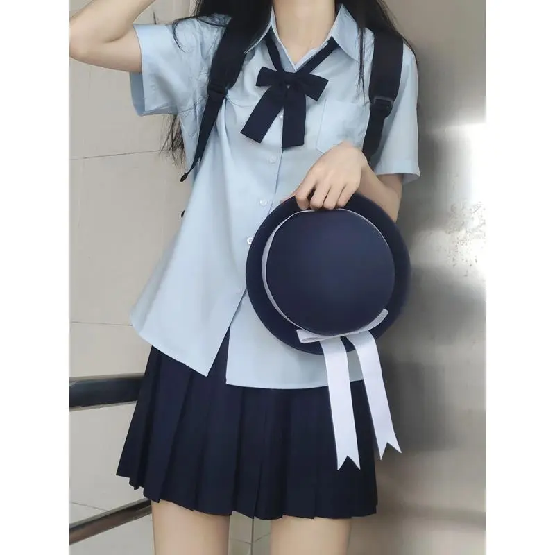 jk衬衫短袖原创基础款甜美蓝色百搭衬衣女学院风校服制服套装