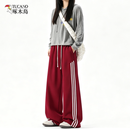 啄木鸟条纹卫裤女三条杠运动大码