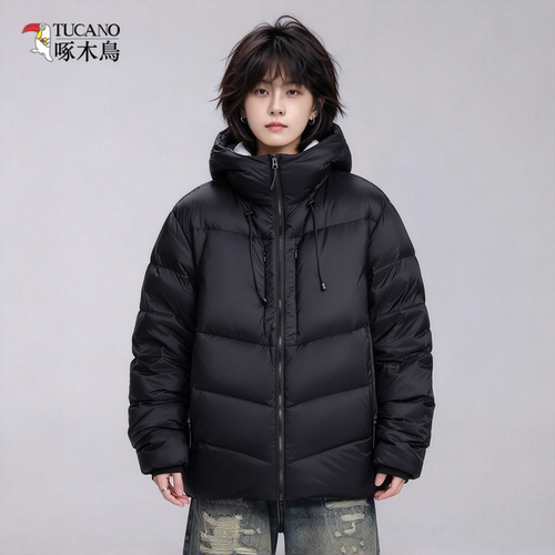 啄木鸟连帽羽绒服女90白鸭绒宽松