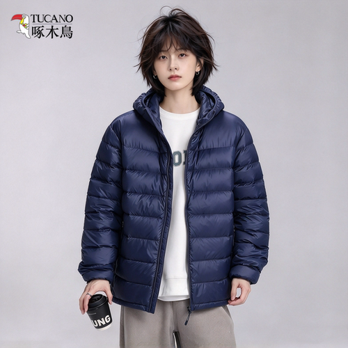 啄木鸟轻薄排骨羽绒服女连帽宽松