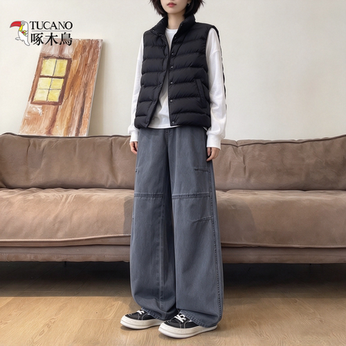 啄木鸟纯棉休闲工装裤女宽松秋冬