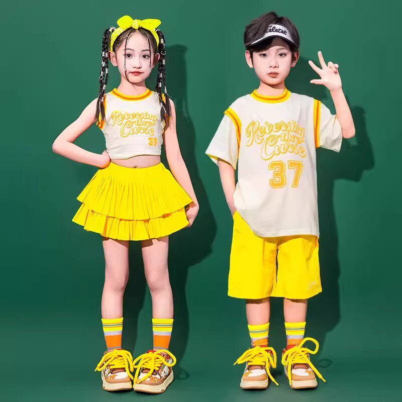 六一儿童啦啦队演出服男女童嘻哈街舞表演服套装多巴胺风运动会