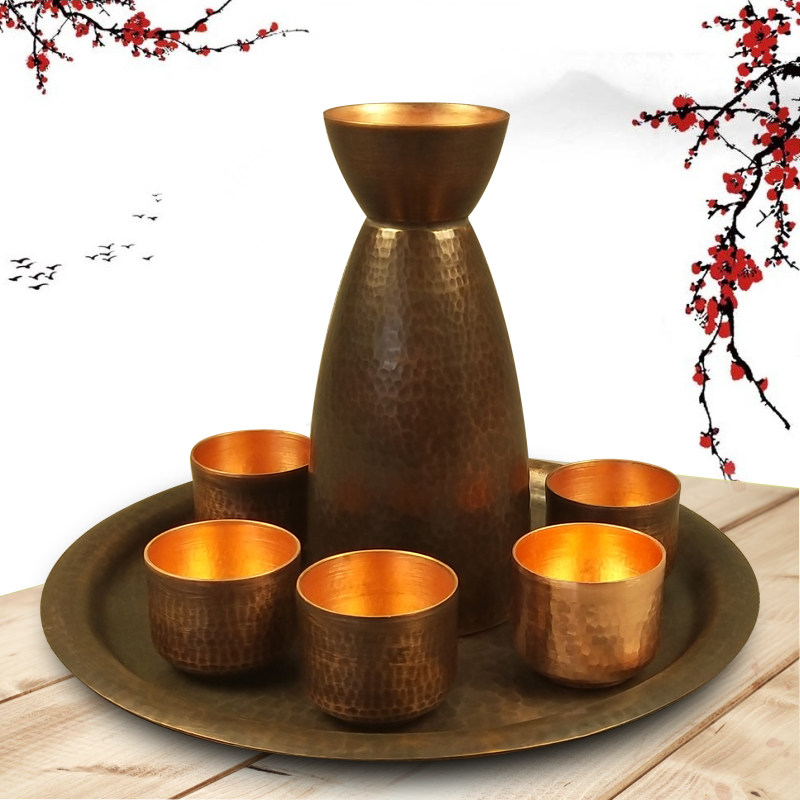复古日式酒具纯紫铜仿古酒壶套装小酒盅白酒杯分酒器铜酒杯