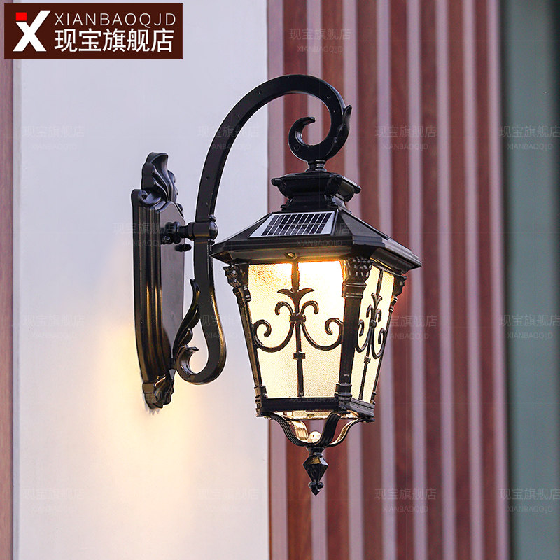 阳台壁灯大门口柱子室外防水欧式复古灯户外庭院别墅太阳能外墙灯_虎窝淘