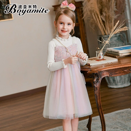 Демисезонный наряд маленькой принцессы, трикотажная детская радужная юбка на девочку, шерстяное платье, коллекция 2021, в западном стиле, в стиле Шанель