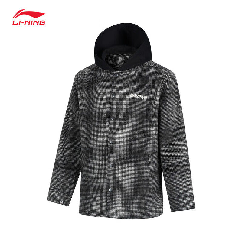 李宁男装外套2025冬季连帽上衣反伍BADFIVE休闲格子衫AFDVA13