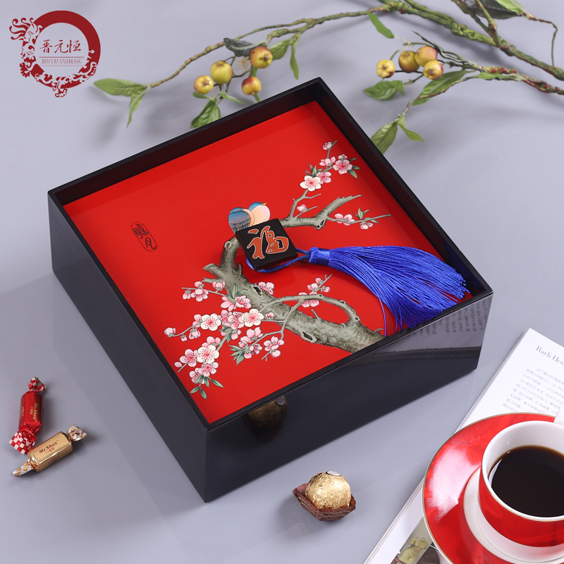 晋元恒手工彩绘木质分格干果盒零食罐方形过年糖果盒商用轻奢果盘|msdalam kategori Aksesori rumah, barang-barang hiasan, plat buah-buahan/bakul buah-buahan - dari Buy2taobao.com untuk memberikan perkhidmatan ejen Taobao profesional membeli