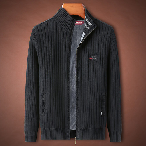 加绒加厚开衫纯棉毛衣潮立领