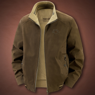 潮 立领茄克衫 2025秋季 水洗纯棉两面穿夹克男户外登山钓鱼宽松大码