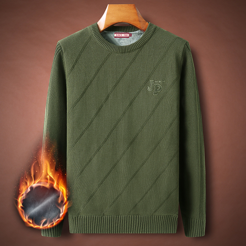 男士毛衣纯棉加绒加厚针织衫圆领
