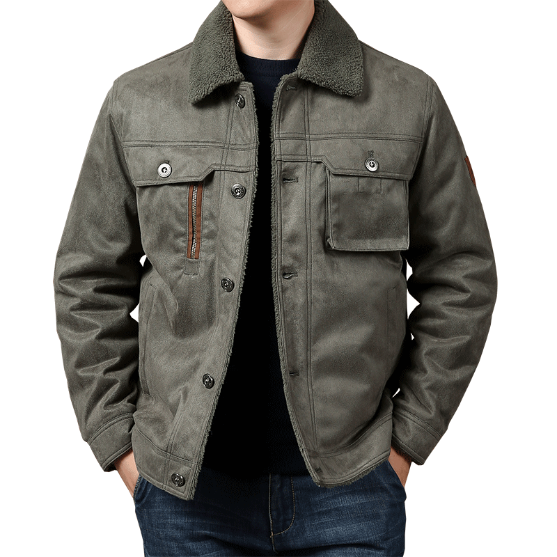 冬季麂皮绒外套男士多袋工装大码宽松棉袄加绒加厚保暖翻领棉衣潮