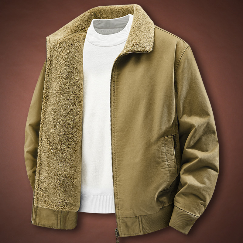 双面穿棉服男款冬季加绒加厚翻领两面穿男外套水洗纯棉纯色棉袄潮