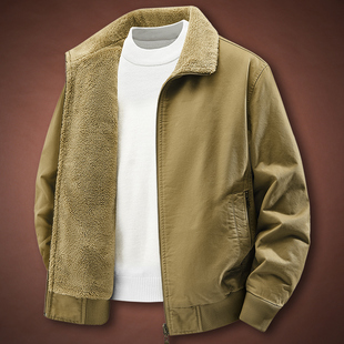 双面穿棉服男款冬季加绒加厚翻领两面穿男外套水洗纯棉纯色棉袄潮