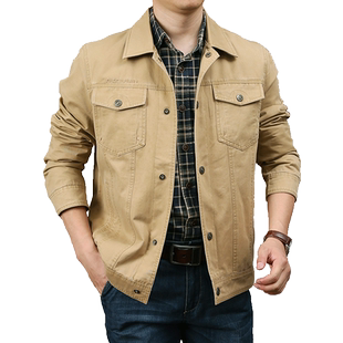 秋冬季外套男宽松大码多袋工装夹克商务休闲翻领春装上衣纯棉夹克