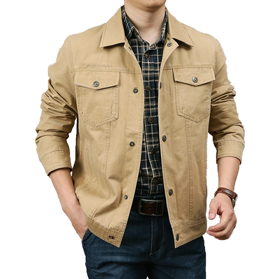 秋季多袋商务休闲翻领纯棉外套