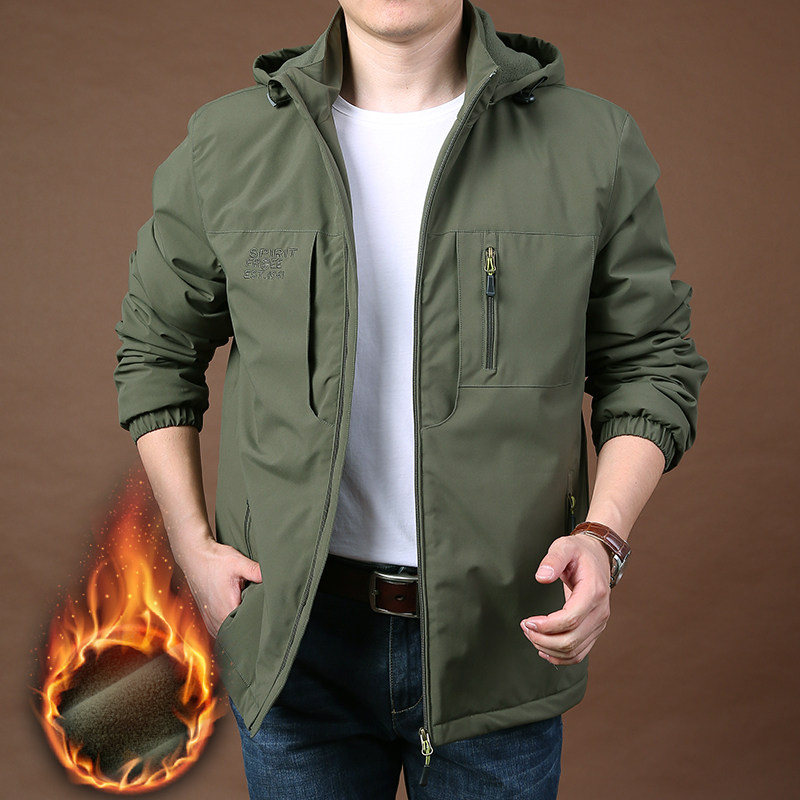 男士加绒加厚保暖夹克大码宽松外套多袋工装户外运动速干茄克衫潮