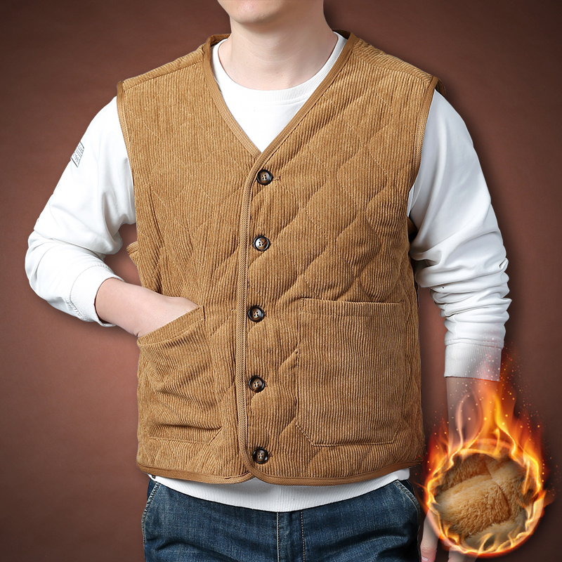 秋冬季灯芯绒加绒加厚保暖马甲