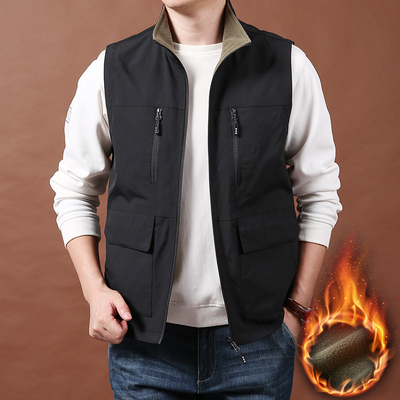 户外防风两面穿马甲男士春秋季休闲多袋摄影钓鱼加绒马夹无1215u