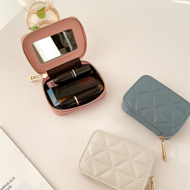 小香风羊皮口红包女真皮首饰耳机收纳盒随身旅行小包带镜子化妆包,箱包皮具/热销女包/男包,卡包,淘宝优惠券,粉丝福利购,淘宝优惠卷