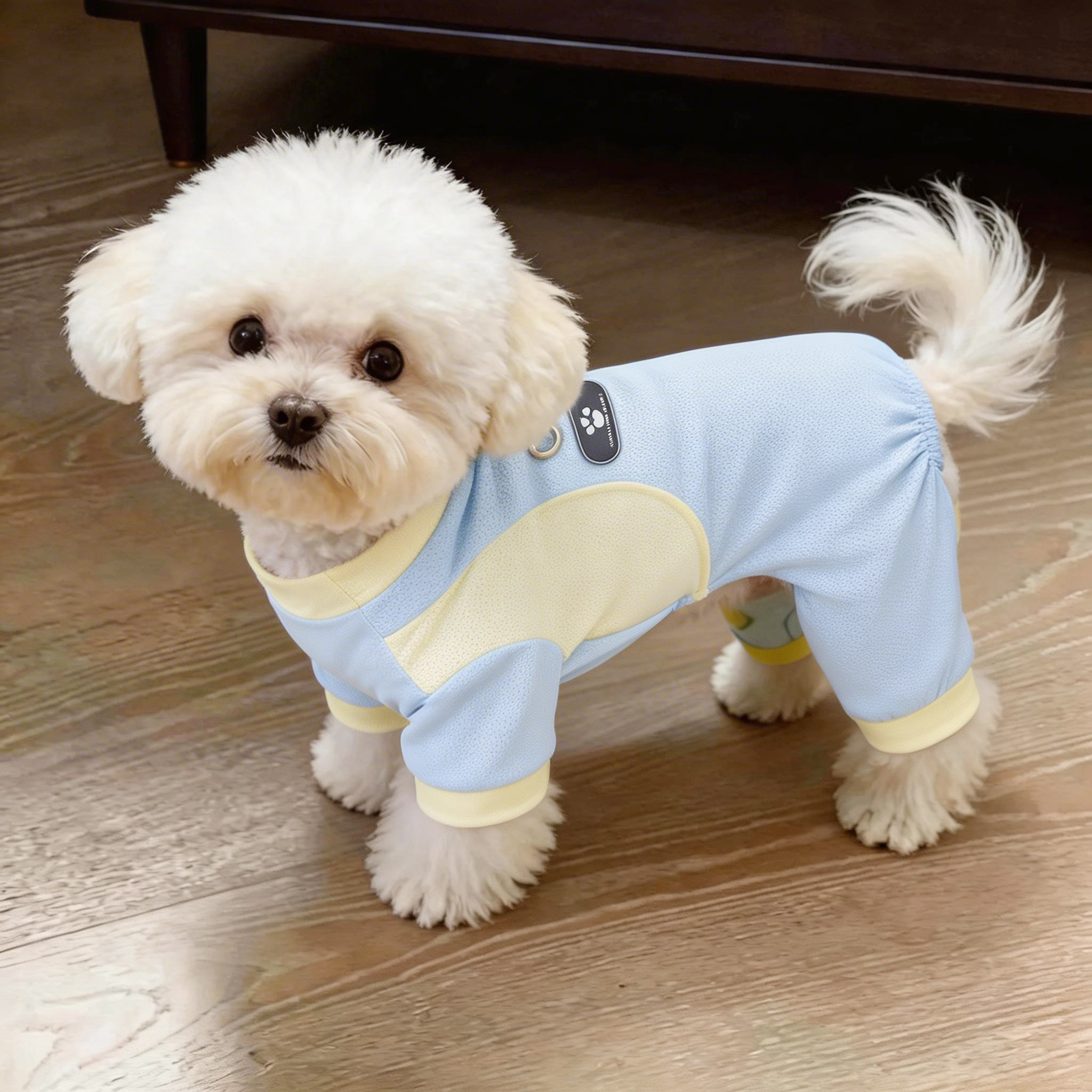 狗狗凉凉衣夏天小型犬凉感衣服比熊冰丝网眼可牵引四脚衣马尔济斯