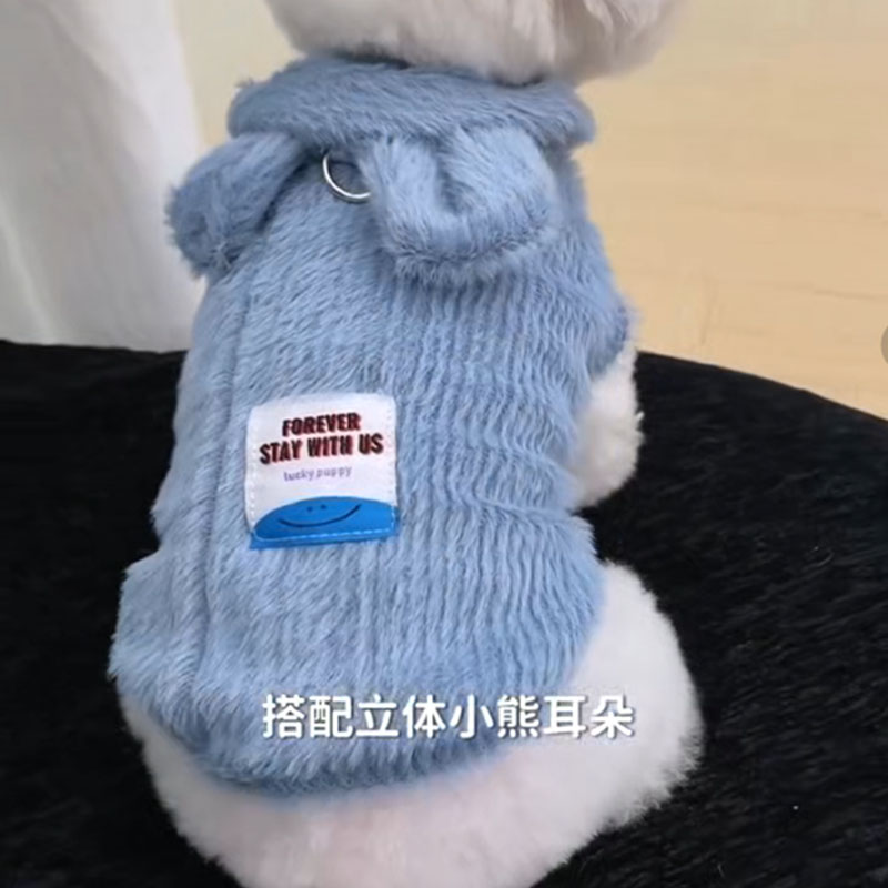 狗狗衣服2025新款冬装小狗冬天可牵引带帽兔耳朵绒衣灯芯绒高颜值