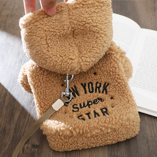 马尔济斯衣服秋冬泰迪可牵引狗狗小体约克夏刺绣外套按扣颗粒绒衣