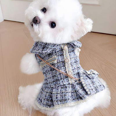 狗狗秋季新款衣服幼犬小型犬宠物小香风带牵引环比熊娃娃领斜挎包