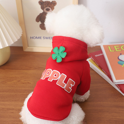 狗狗新年衣服2025新款冬喜庆红色连帽卫衣款冬泰迪保暖小型犬短袖