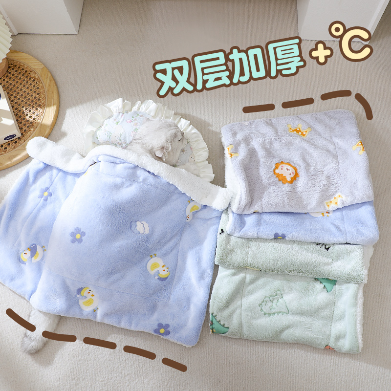 猫毯子小猫睡觉被子猫咪毛毯冬天居家专用保暖加绒加厚宠物防着凉