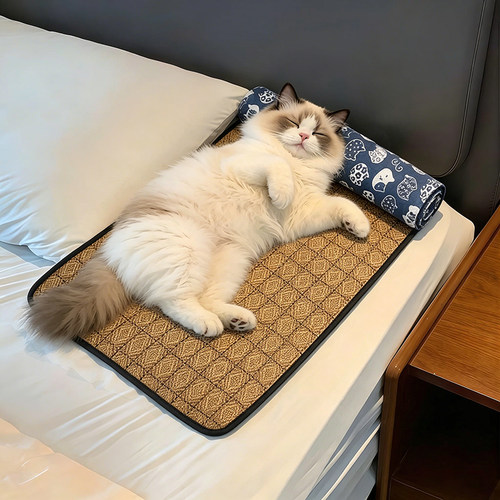 猫咪凉席小猫睡垫夏天专用夏季竹编藤降温舒适美短起司防着凉地垫