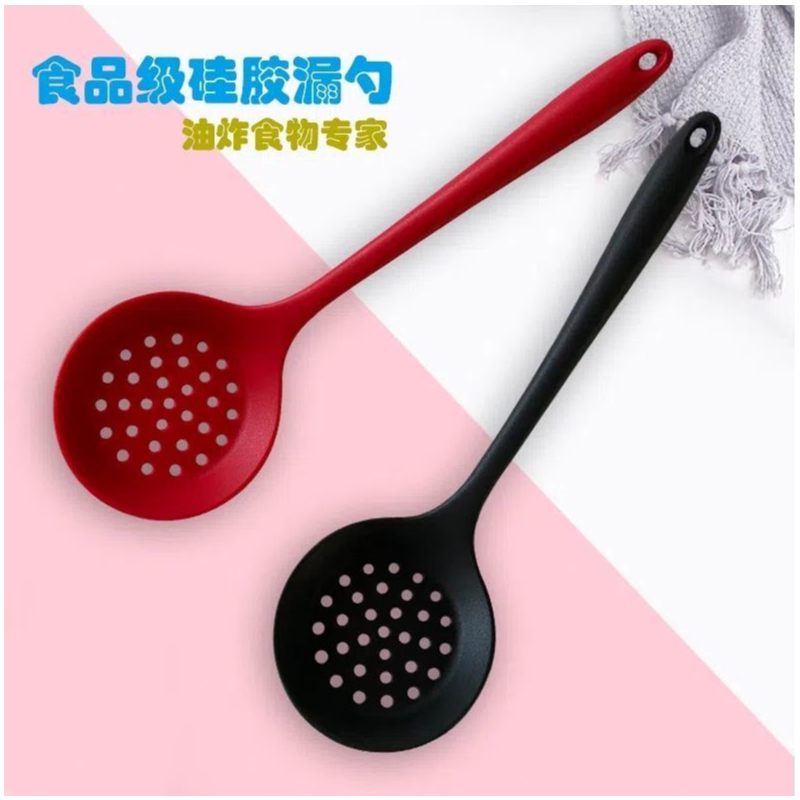 厨房奶嘴级硅胶烹饪用具家用漏勺不粘锅耐高温易收纳厨具硅胶漏勺
