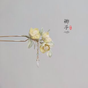 『青玉案』卿子手作原创设计绒花发簪汉服旗袍日常百搭流苏花朵