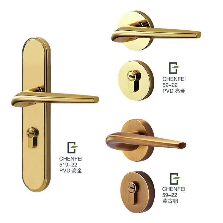 欧式卧室室内门锁实木房门锁把手锁具五金黄古铜象牙白