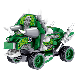 哲高积木中华恐龙园正版授权强劲恐龙回力车模型儿童益智拼装玩具