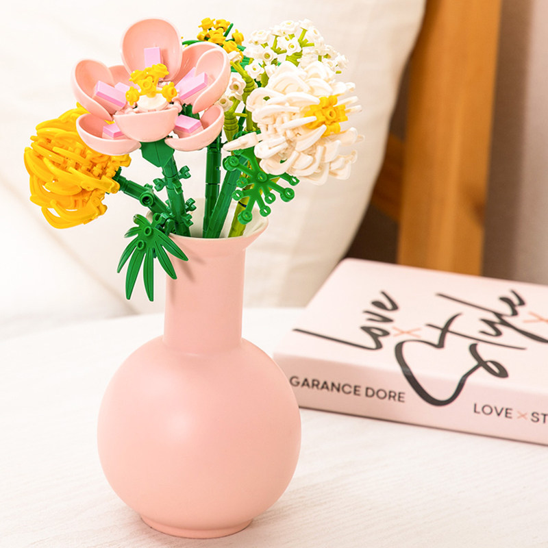 哲高积木花diy装饰小颗粒玫瑰花束拼花玩具女生日教师节礼物