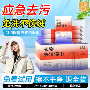 羽绒服免洗清洁湿巾便携干洗专用强力去污衣物去渍湿纸巾速干家用
