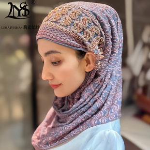 方便暗扣盖头女桑蚕丝真丝头巾莉麦亿纱包头套头纱巾新款秋冬头套