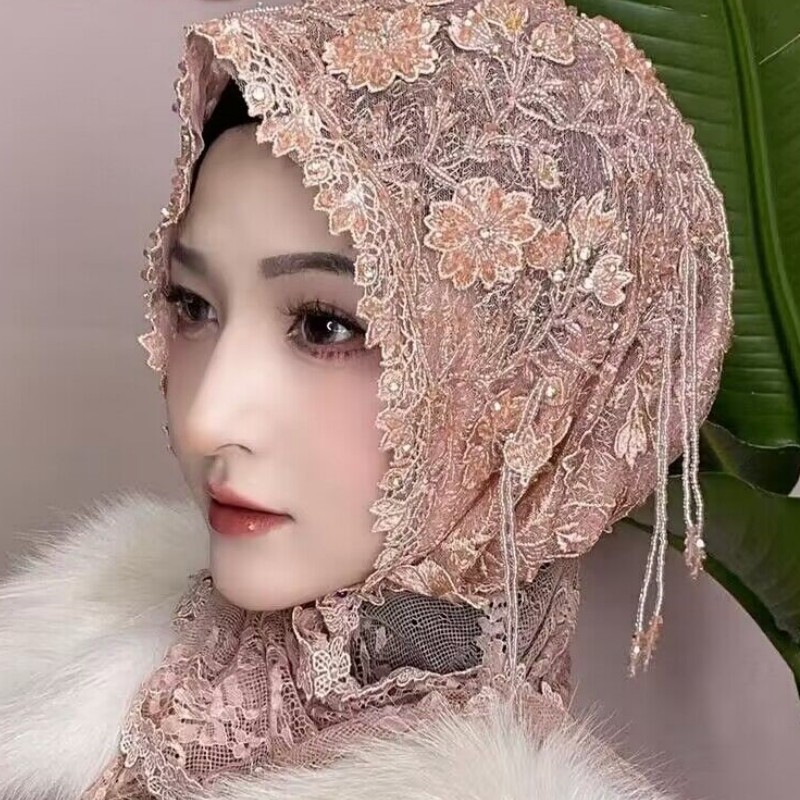 重工披肩帽子纱巾多功能包头帽遮发头巾帽新款盖头女蕾丝帽套头套