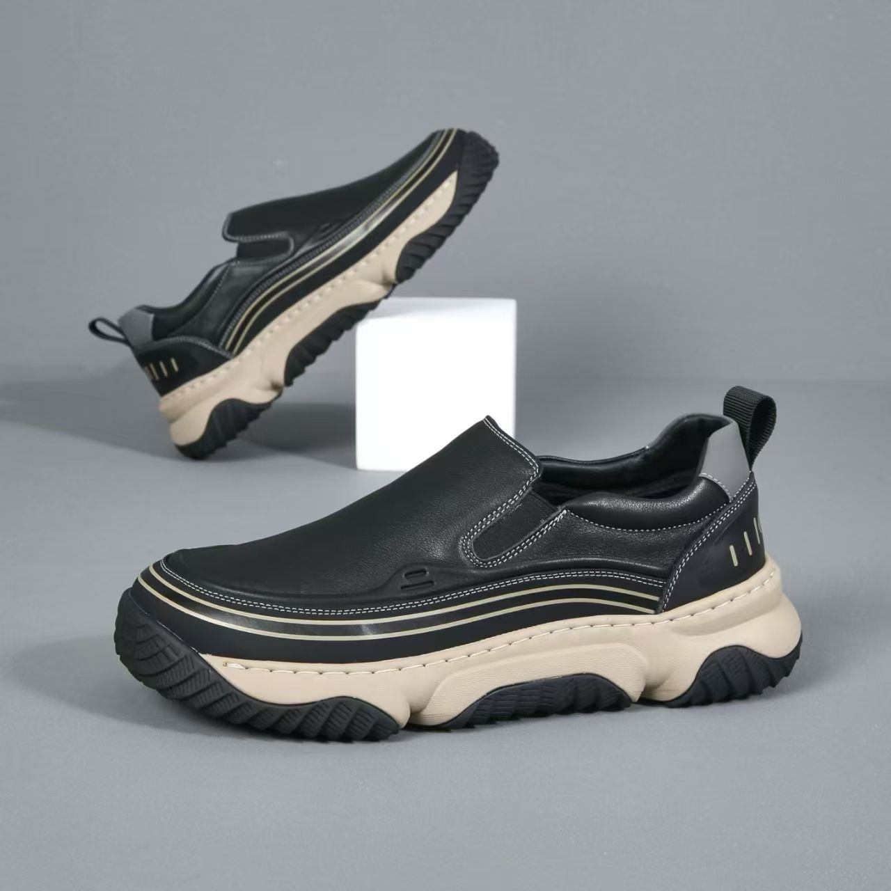 2025新款道广实体店男士真皮休闲运动鞋l跑步鞋一脚蹬皮鞋